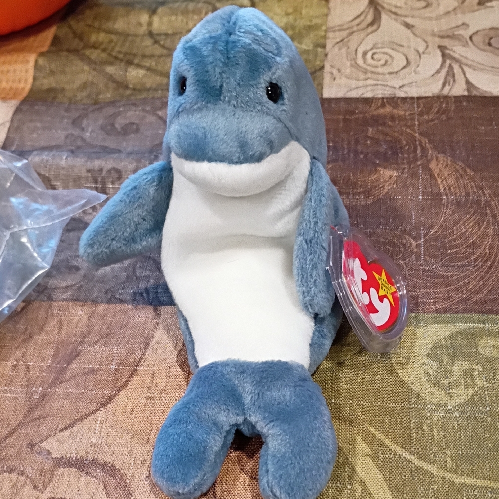 Ty Beanie Babies Blue and White Dolphin Plush